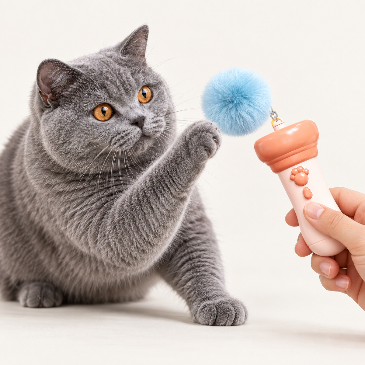 Electric Cat Fishing Toy with Launching Pom-Pom