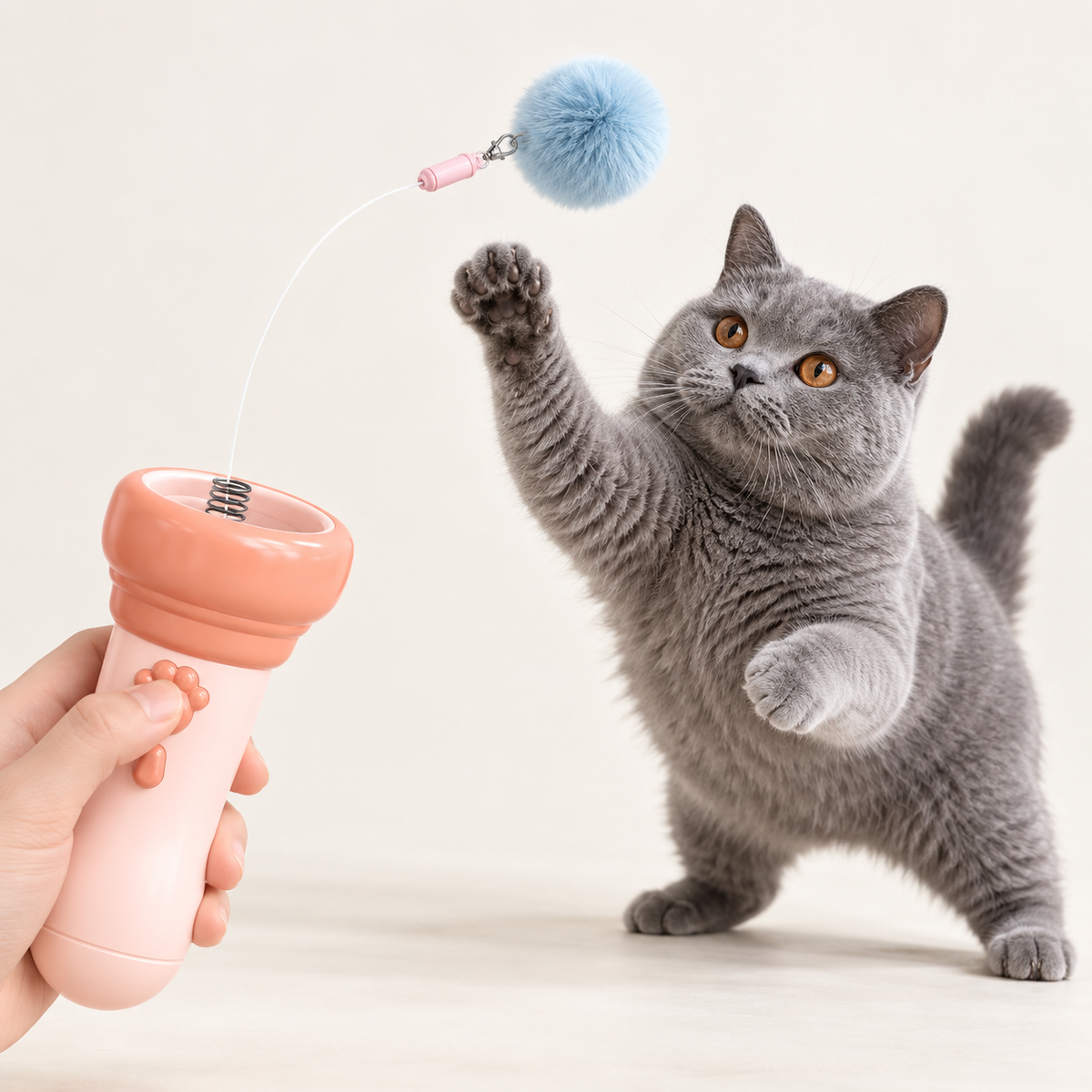 Electric Cat Fishing Toy with Launching Pom-Pom
