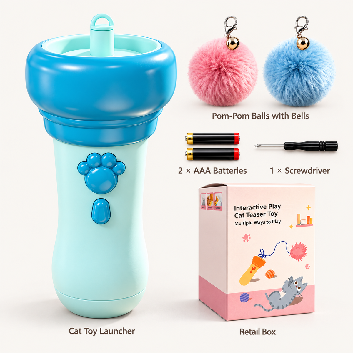 Electric Cat Fishing Toy with Launching Pom-Pom