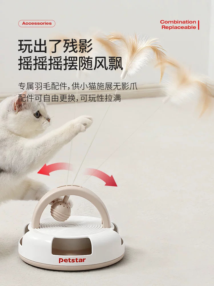 Cat batting at the swinging feather