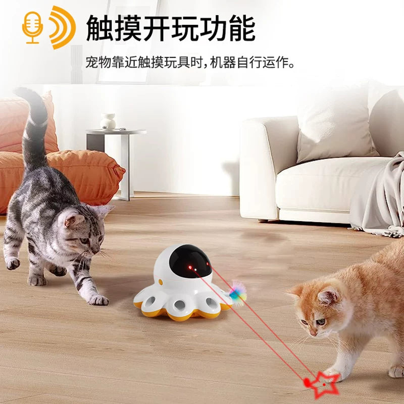 Cats playing with the touch-activated laser toy