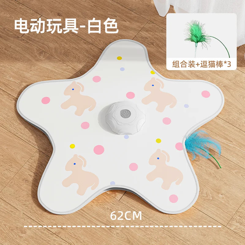 Star-Shaped Cat Hunting Mat with Rotating Feather Wand