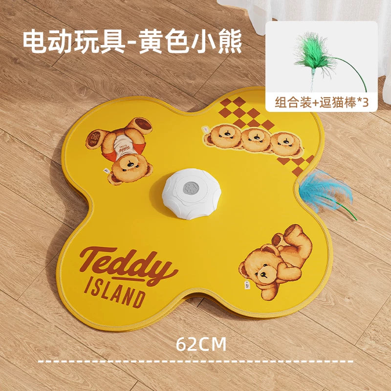 Star-Shaped Cat Hunting Mat with Rotating Feather Wand