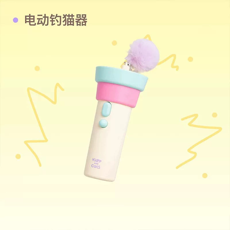 Electric Cat Teaser Wand with Auto-Retracting Pom-Pom Launcher