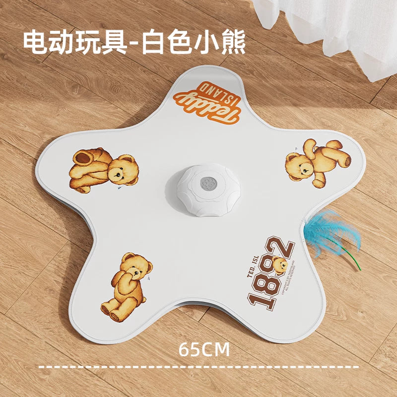 Star-Shaped Cat Hunting Mat with Rotating Feather Wand