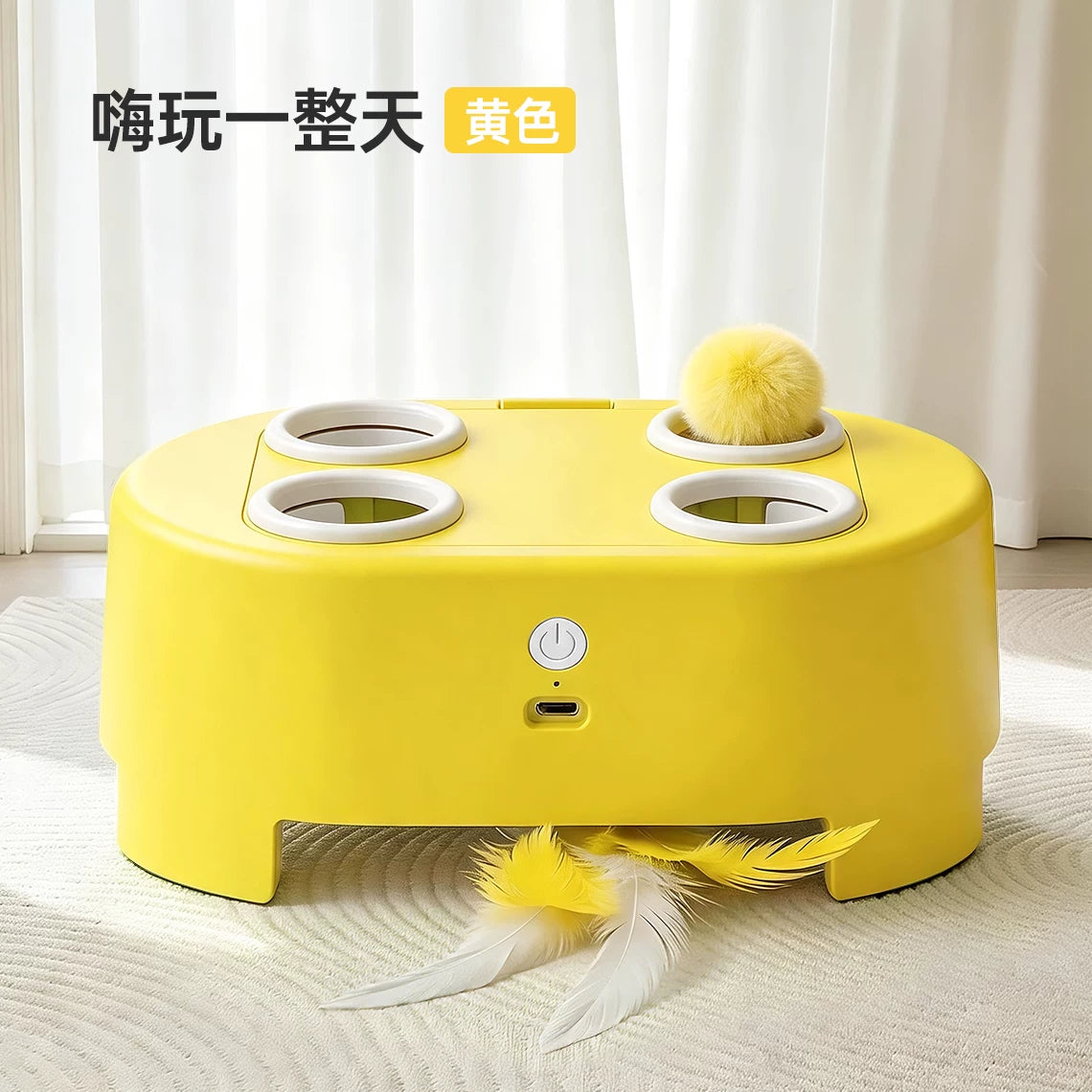 Electric Whack-a-Mole Cat Toy with Pop-Up Balls and Spinning Feathers