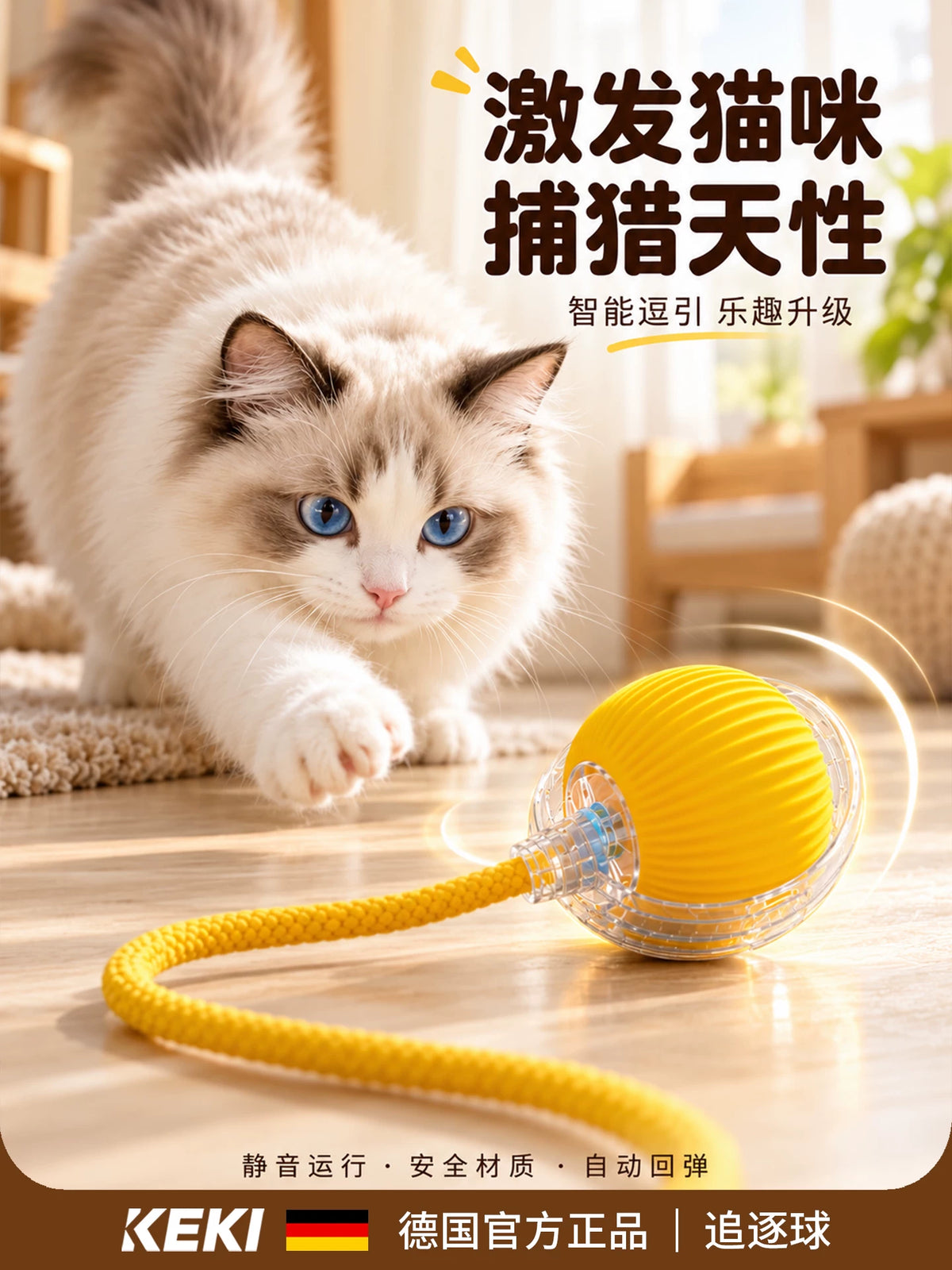 Cat pawing at the yellow rolling ball