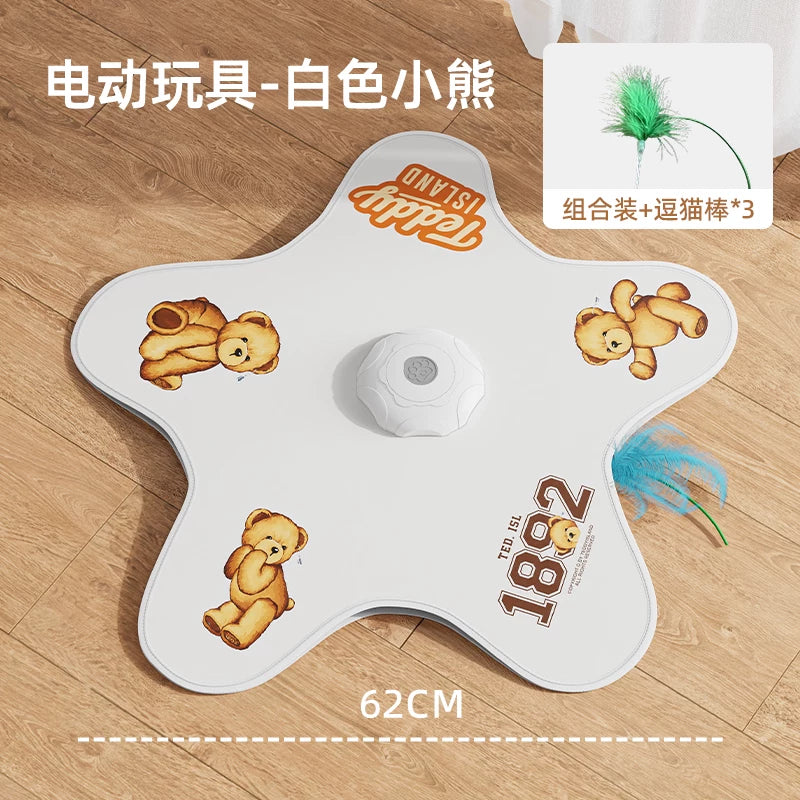 Star-Shaped Cat Hunting Mat with Rotating Feather Wand