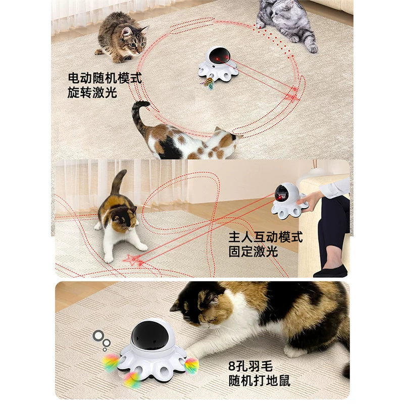 Automatic Rotating Laser Cat Toy with Pop-Up Feathers