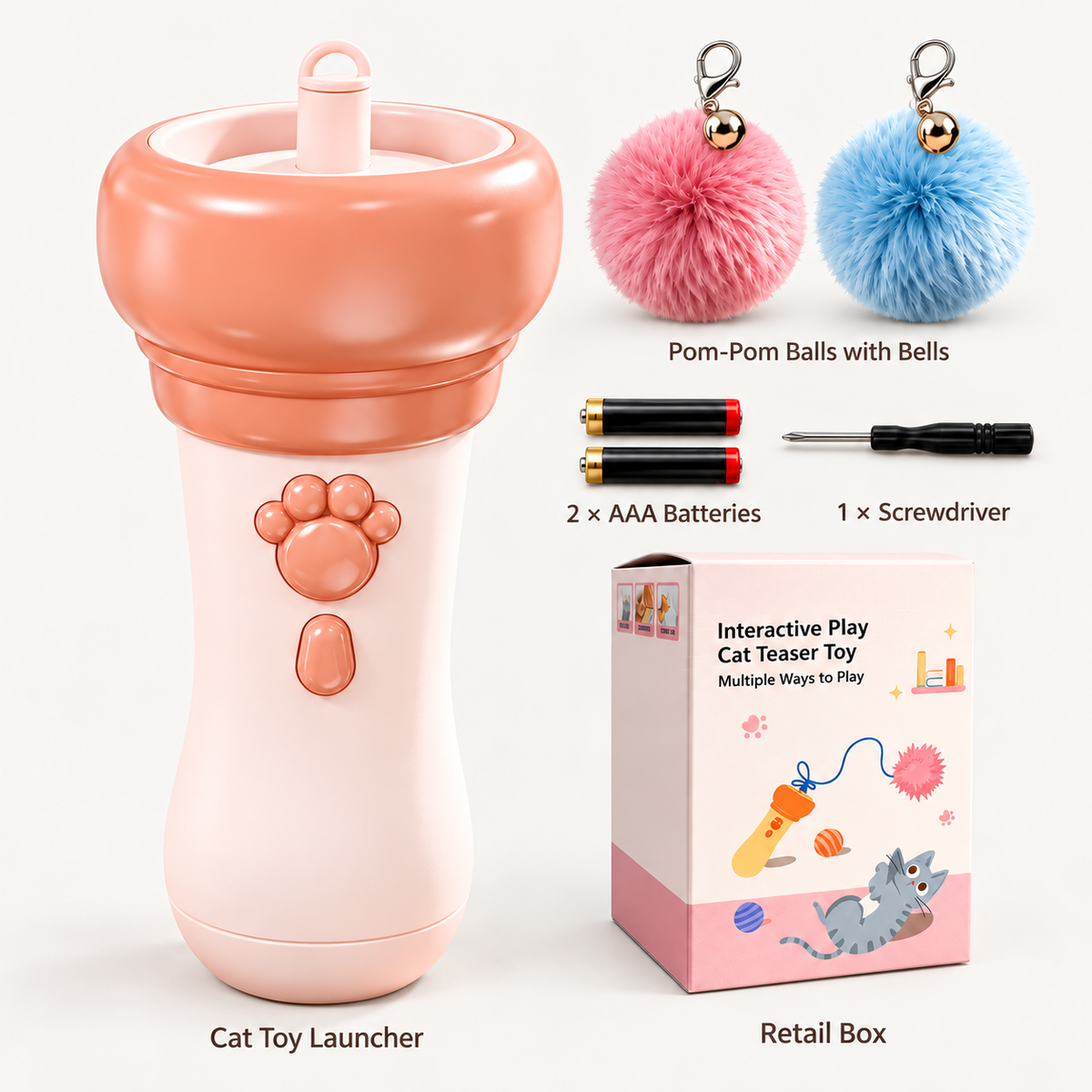 Electric Cat Fishing Toy with Launching Pom-Pom