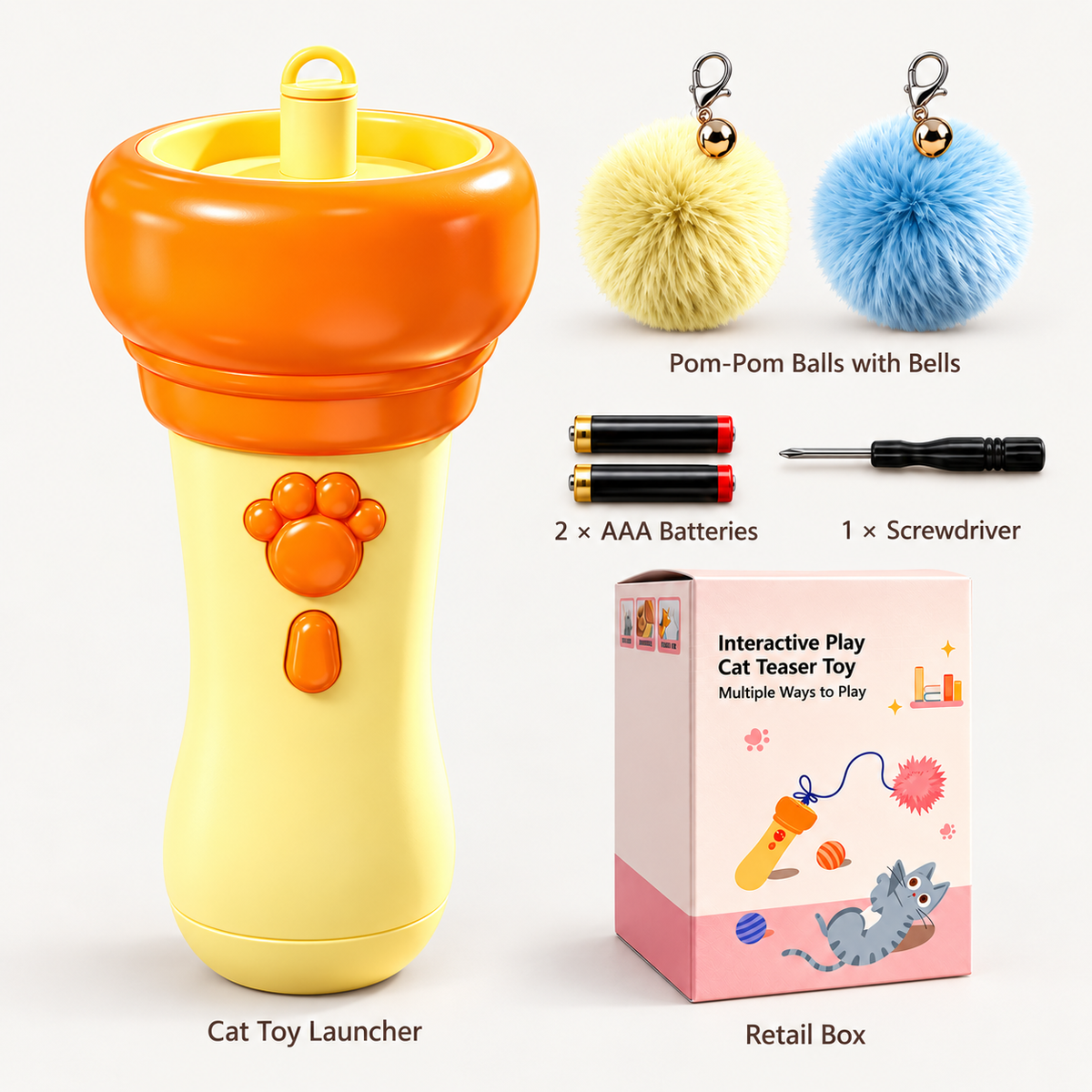 Electric Cat Fishing Toy with Launching Pom-Pom